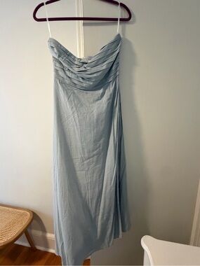 Strapless Light Blue Pleated Maxi Dress